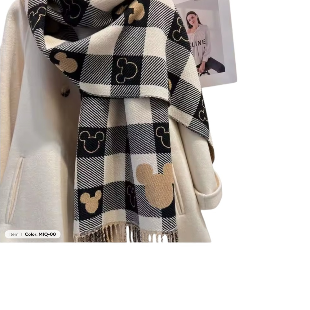 Mickey Mouse Checkered Scarf - Black and Tan